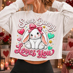 Some Bunny Loves You Valentine PNG with pink bow rabbit for sublimation