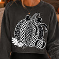 Coquette pumpkin PNG with oversized bow in black and white checkerboard style