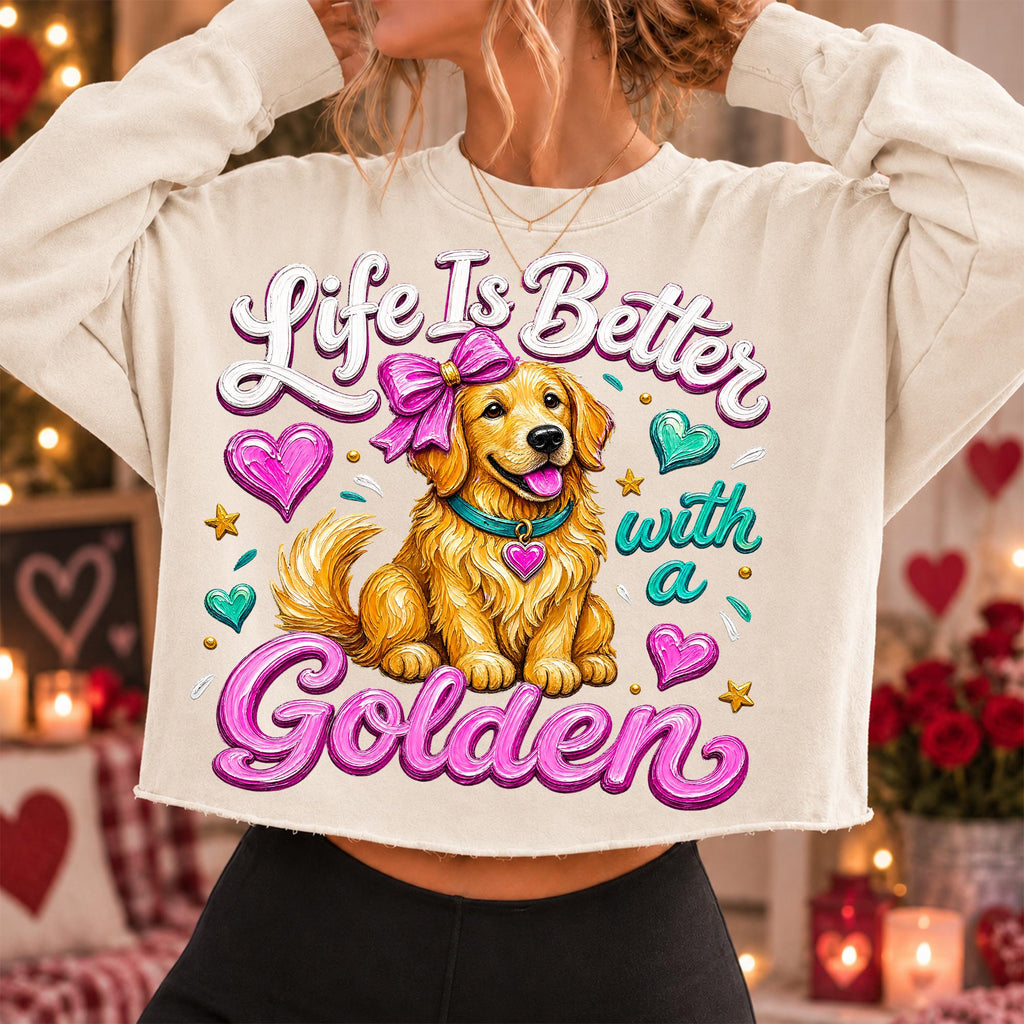 Golden retriever Valentine PNG with pink bow and hearts for sublimation and DTF - image 7