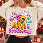 Golden retriever Valentine PNG with pink bow and hearts for sublimation and DTF - image 7