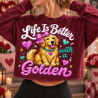 Golden retriever Valentine PNG with pink bow and hearts for sublimation and DTF - image 6