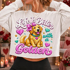 Golden retriever Valentine PNG with pink bow and hearts for sublimation and DTF - image 2