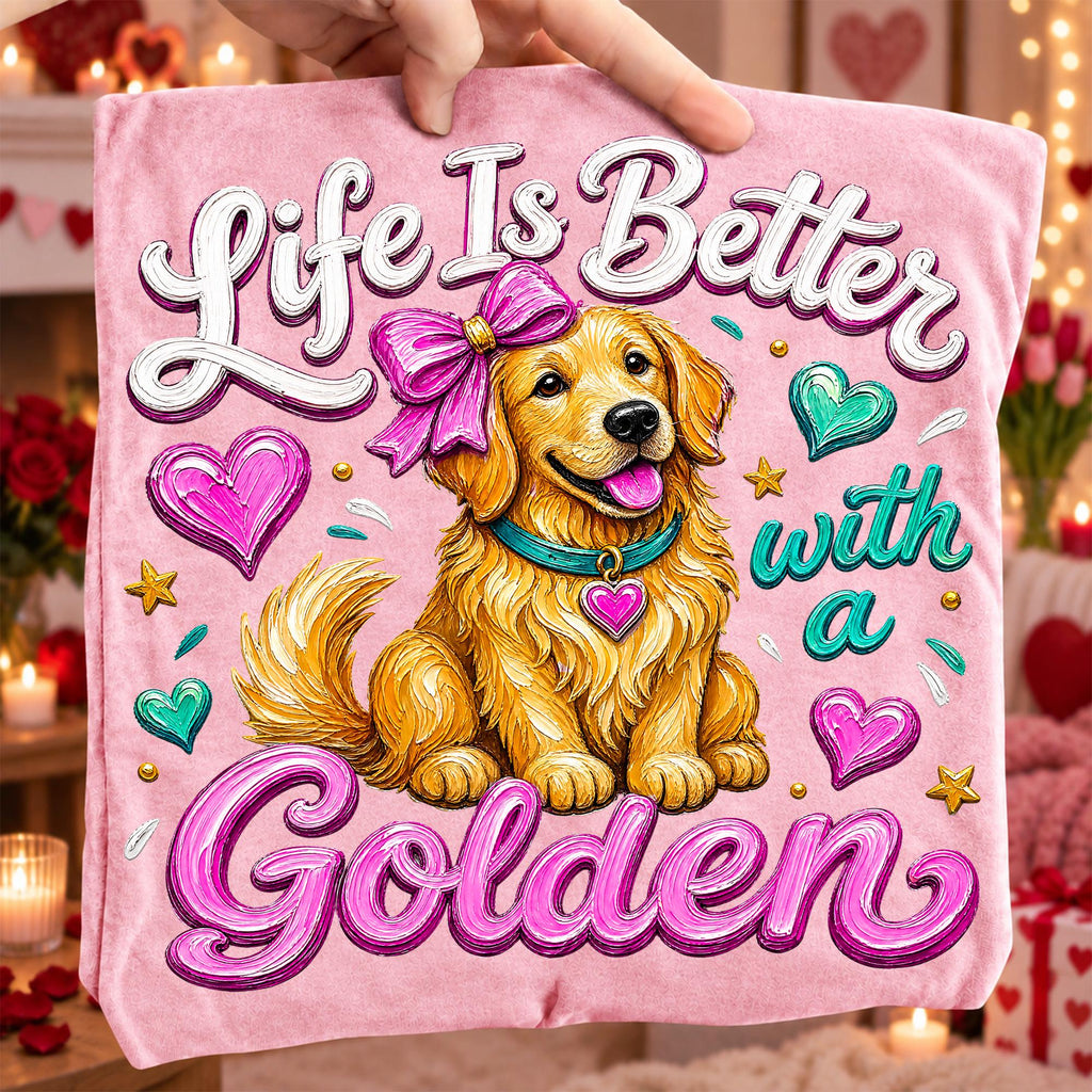 Golden retriever Valentine PNG with pink bow and hearts for sublimation and DTF - image 9