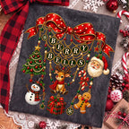 vintage coquette Christmas charm bow with berries and bells PNG design - image 5