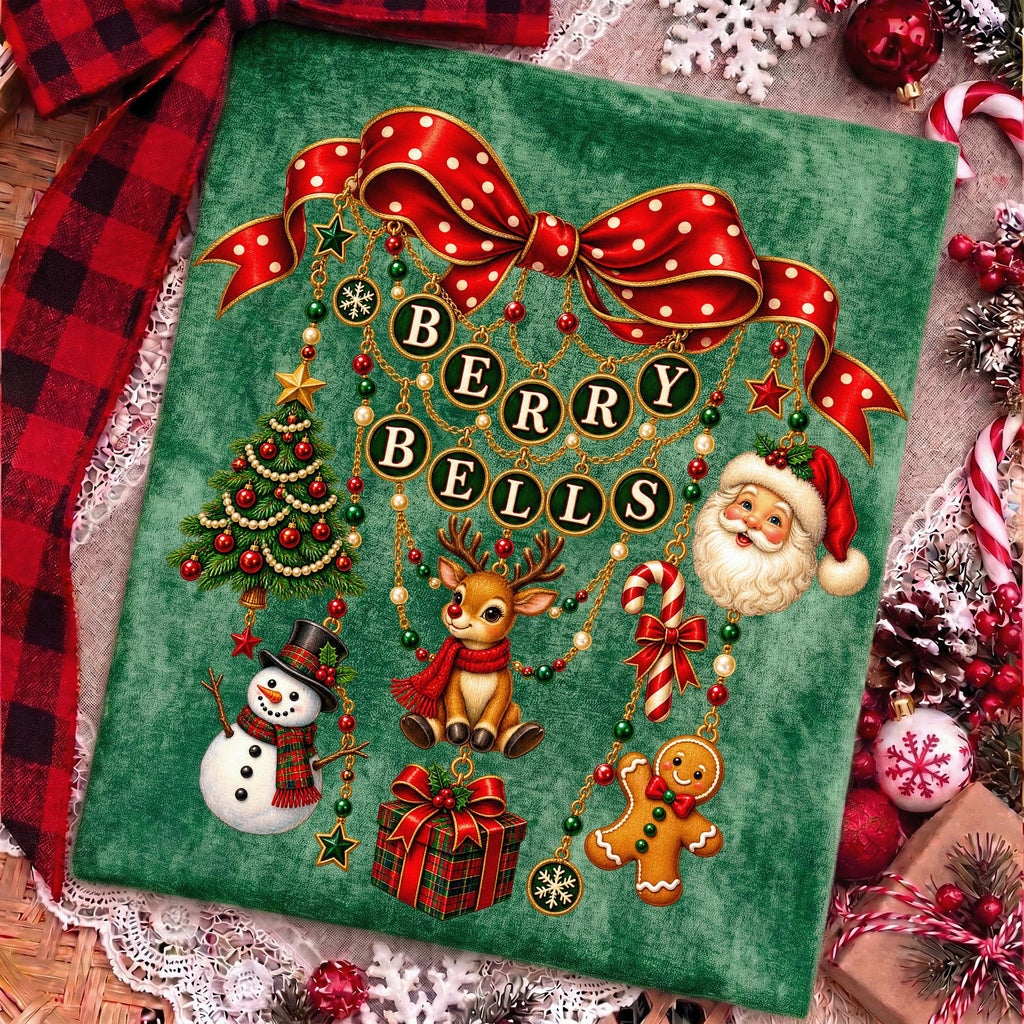 vintage coquette Christmas charm bow with berries and bells PNG design - image 8