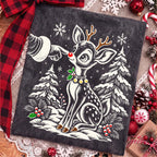 Vintage reindeer Christmas PNG with Santa hand booping a fawn nose - image 5