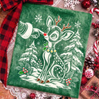 Vintage reindeer Christmas PNG with Santa hand booping a fawn nose - image 7