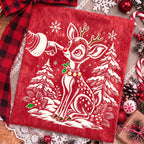 Vintage reindeer Christmas PNG with Santa hand booping a fawn nose - image 6