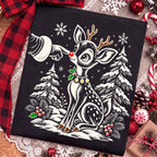 Vintage reindeer Christmas PNG with Santa hand booping a fawn nose - image 4