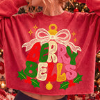 Berry Bells faux embroidery Christmas PNG with retro coquette bow - image 4
