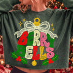 Berry Bells faux embroidery Christmas PNG with retro coquette bow - image 2
