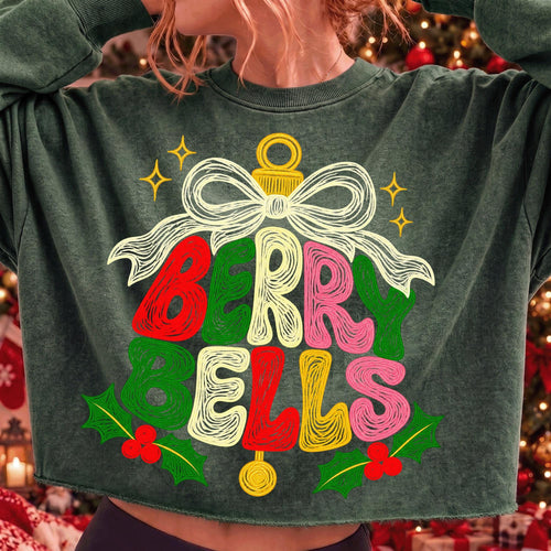 Berry Bells faux embroidery Christmas PNG with retro coquette bow - image 2
