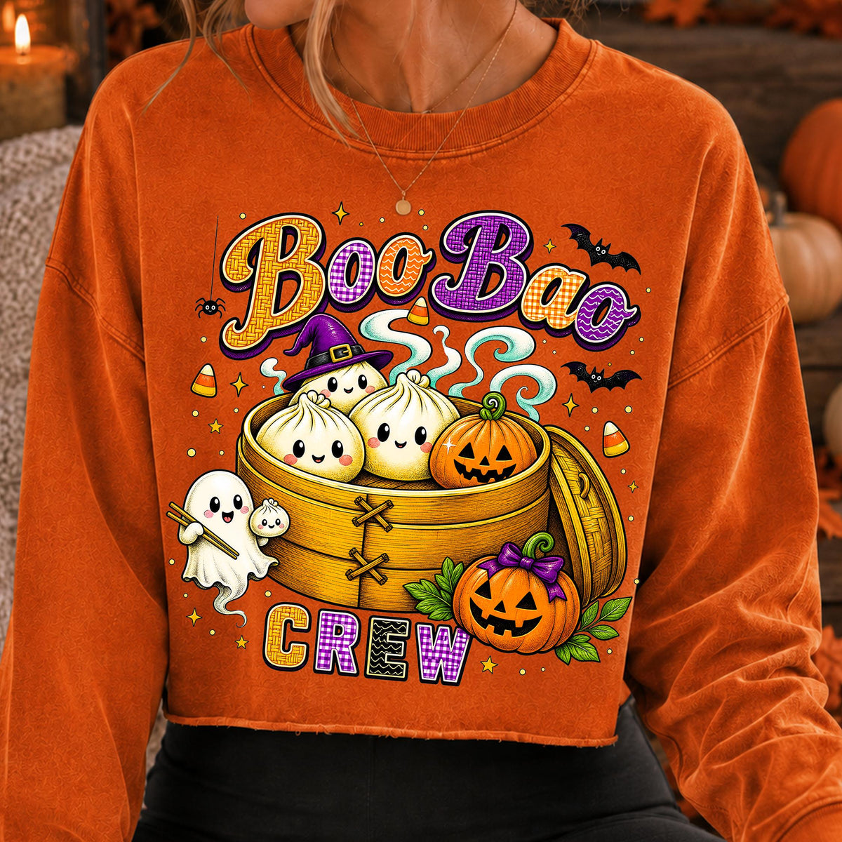 Boo Bao Crew kawaii dumpling ghosts Halloween PNG with bamboo steamer