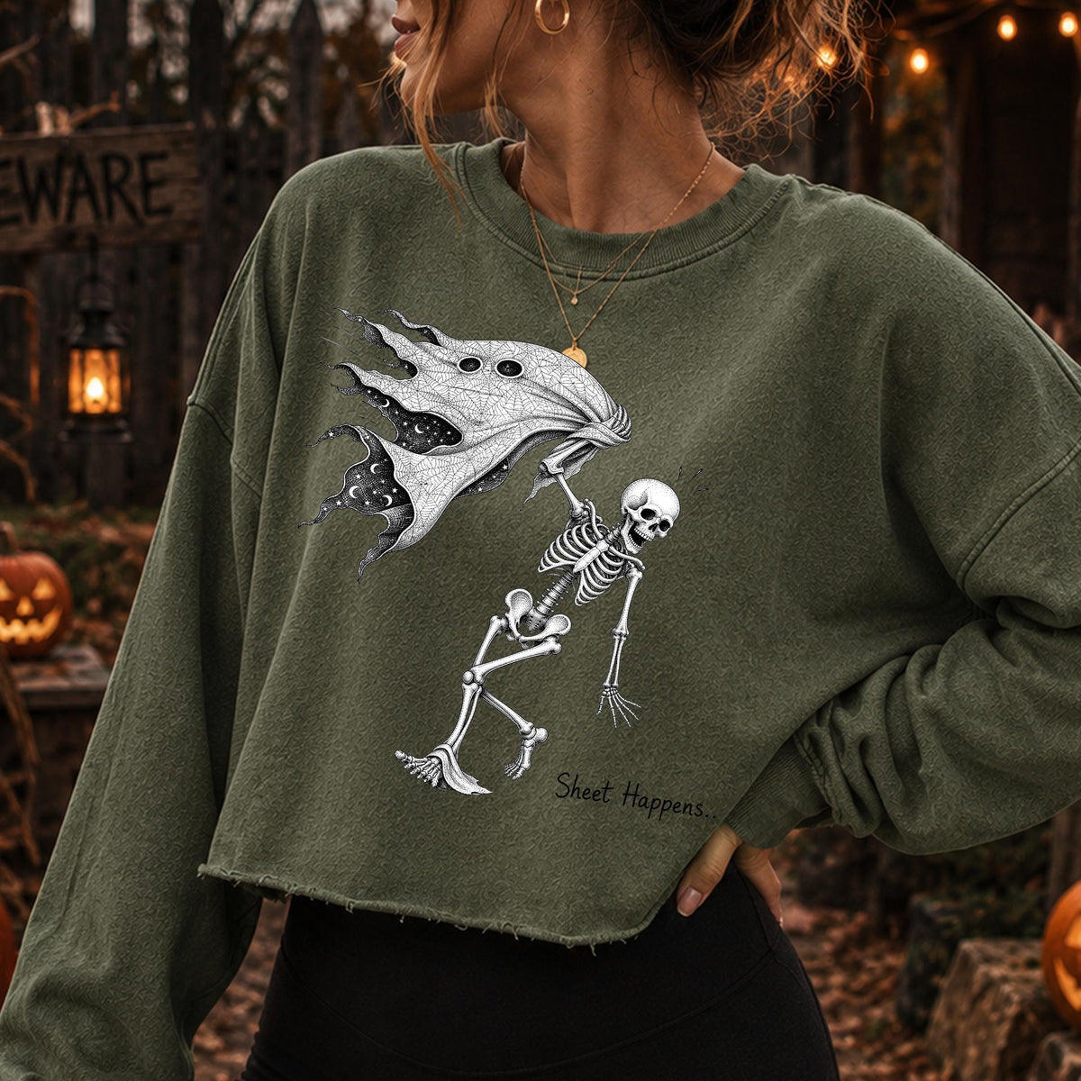 Sheet Happens gothic skeleton Halloween PNG vintage black and white design - image 7