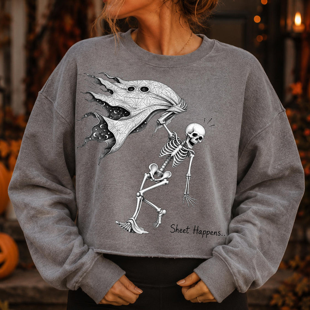 Sheet Happens gothic skeleton Halloween PNG vintage black and white design - image 2