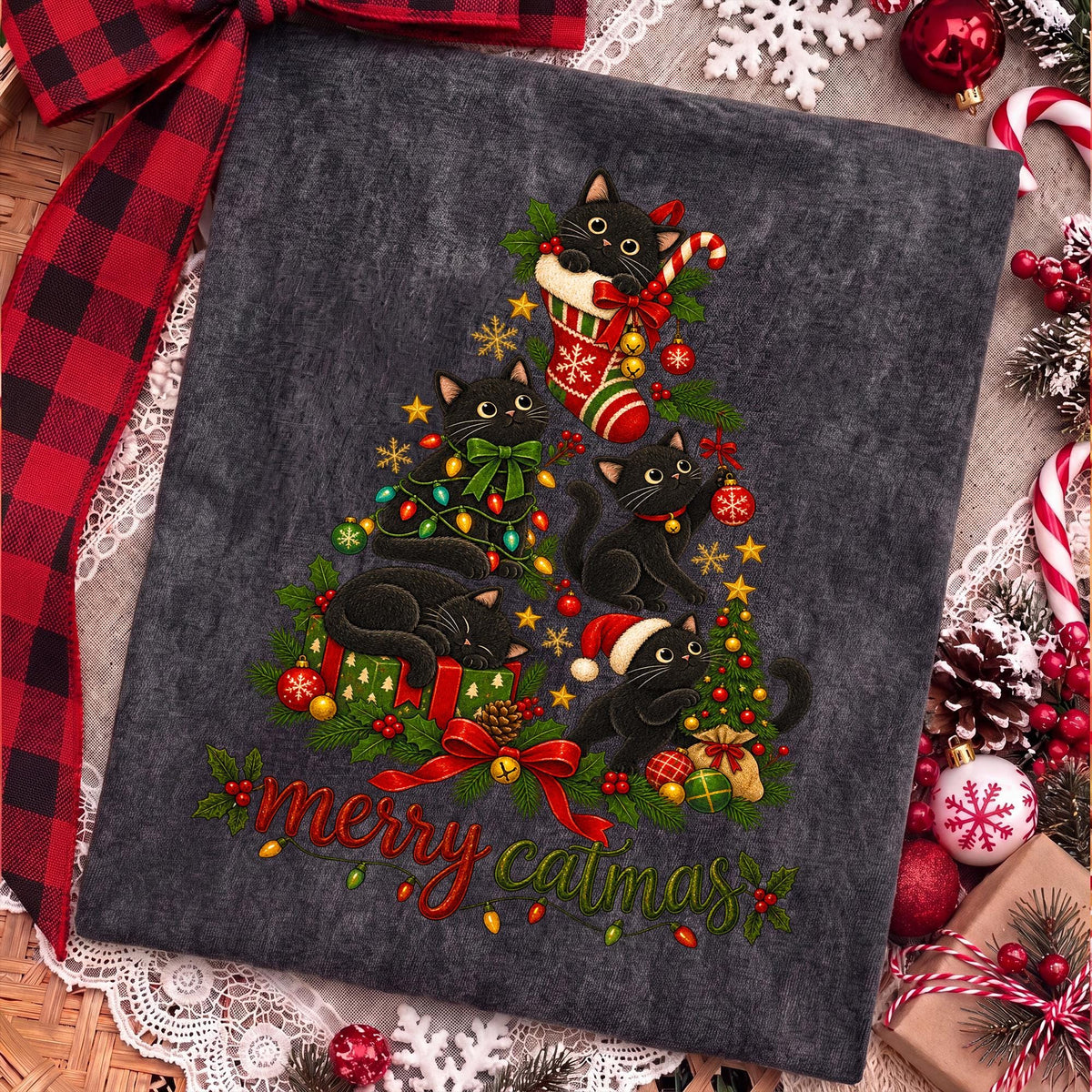 Merry Catmas black cat Christmas PNG design - image 6