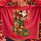 vintage Christmas stocking with Santa Claus PNG design - image 3