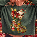 vintage Christmas stocking with Santa Claus PNG design - image 6