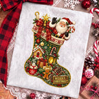 vintage Christmas stocking with Santa Claus PNG design - image 4