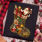 vintage Christmas stocking with Santa Claus PNG design - image 9