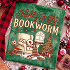 Holly Jolly Bookworm Christmas reading chair cat and cocoa PNG design - image 8