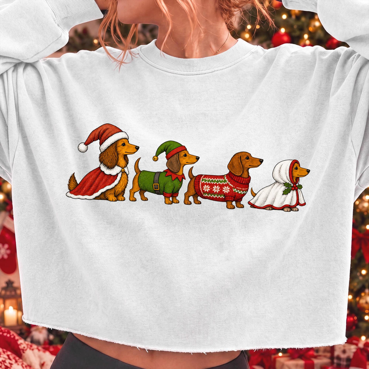Christmas dachshund dogs in Santa and elf sweaters PNG design - image 5