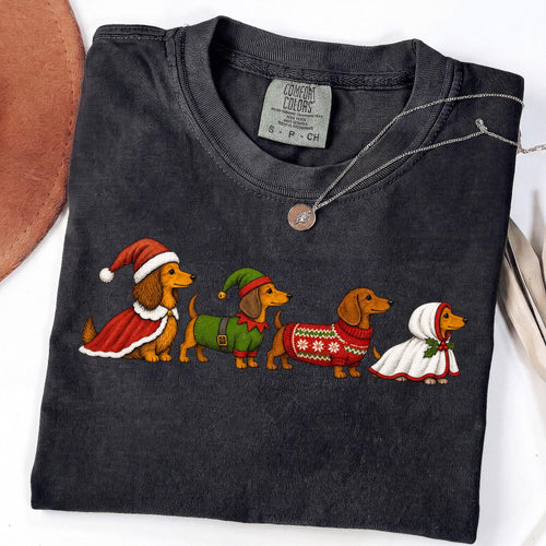 Christmas dachshund dogs in Santa and elf sweaters PNG design - image 2
