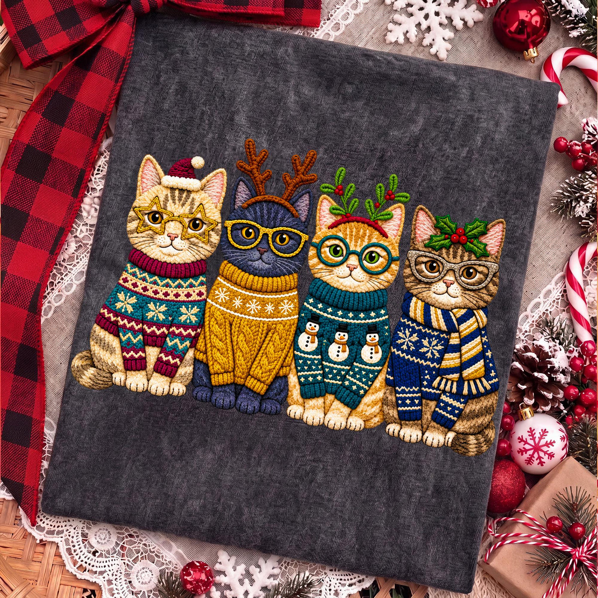 Christmas cats in festive sweaters PNG design - image 5