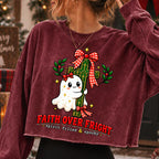 Faith Over Fright Christian Halloween PNG with ghost hugging a cross - image 8