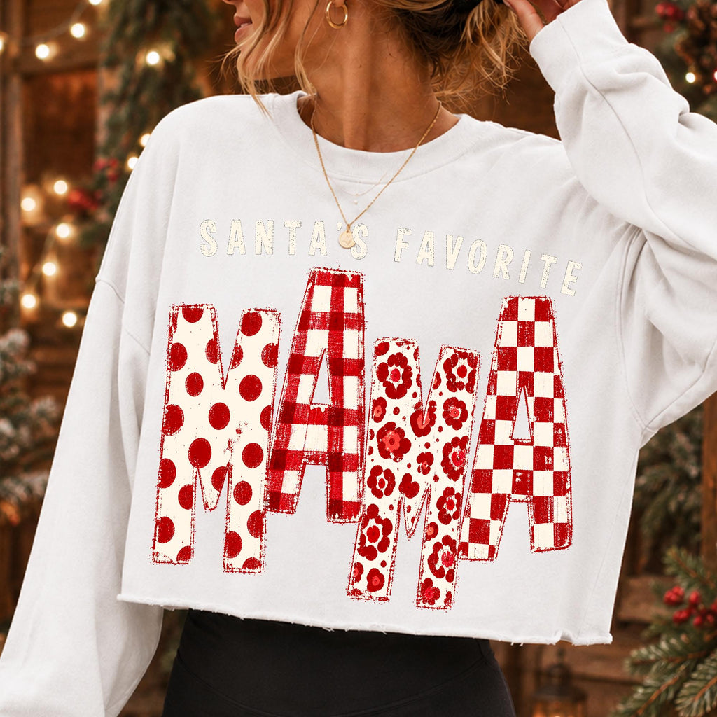 Santa's Favorite Mama Christmas PNG with polka dot gingham floral lettering - image 8