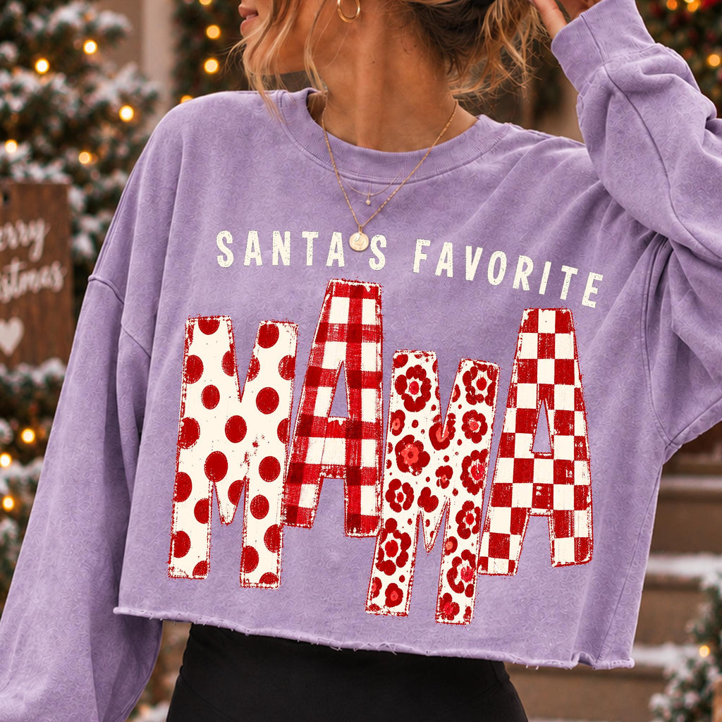 Santa's Favorite Mama Christmas PNG with polka dot gingham floral lettering - image 10