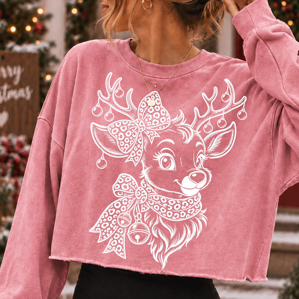 Coquette Christmas reindeer PNG with leopard print bows and ornaments - image 3
