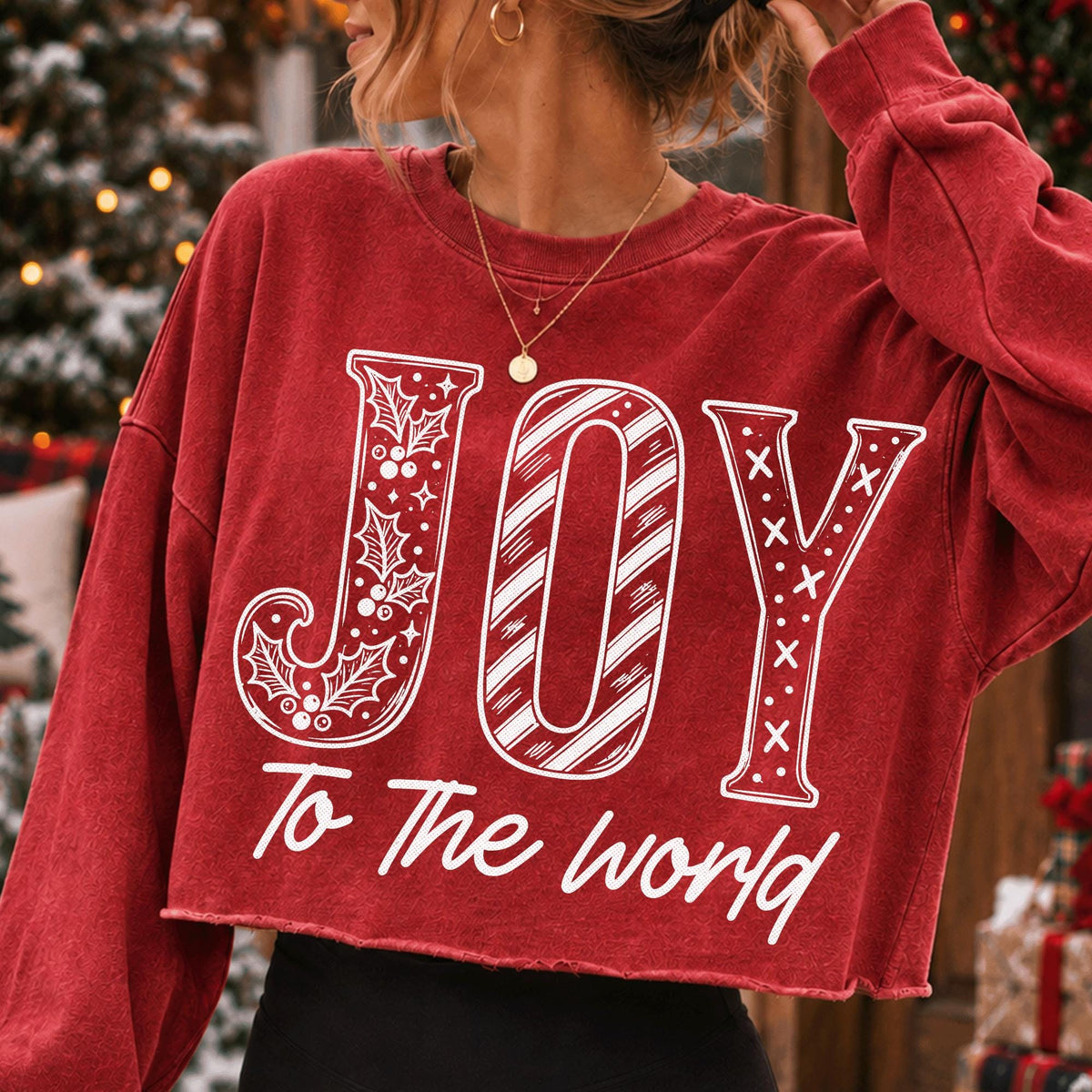 Joy to the World Christian Christmas PNG with holly and stripes in white line art - image 3
