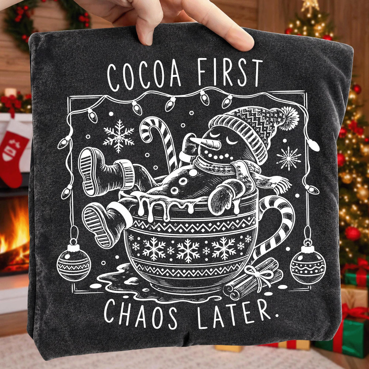 Funny melting snowman in cocoa mug Christmas PNG Cocoa First Chaos Later - image 9