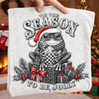 Retro Christmas frog PNG in Santa hat with mug and Tis the Season lettering - image 10