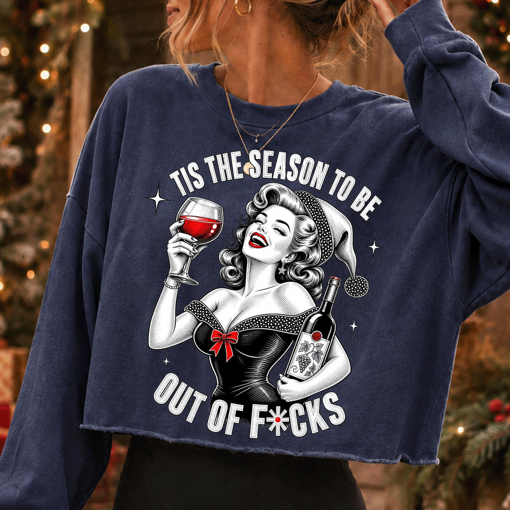 Tis the Season funny Christmas wine PNG with retro woman in Santa hat - image 5
