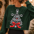 Vintage Christmas tree PNG with red bow star topper and ornaments - image 3