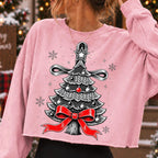 Vintage Christmas tree PNG with red bow star topper and ornaments - image 8