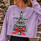 Vintage Christmas tree PNG with red bow star topper and ornaments - image 7