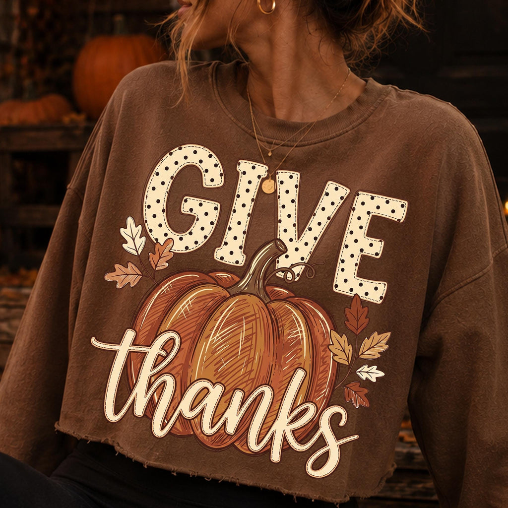 Give Thanks pumpkin fall leaves autumn PNG design - image 6