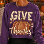 Give Thanks pumpkin fall leaves autumn PNG design - image 3