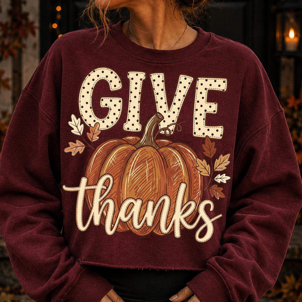 Give Thanks pumpkin fall leaves autumn PNG design - image 10