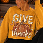 Give Thanks pumpkin fall leaves autumn PNG design - image 5