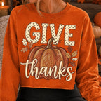 Give Thanks pumpkin fall leaves autumn PNG design - image 2