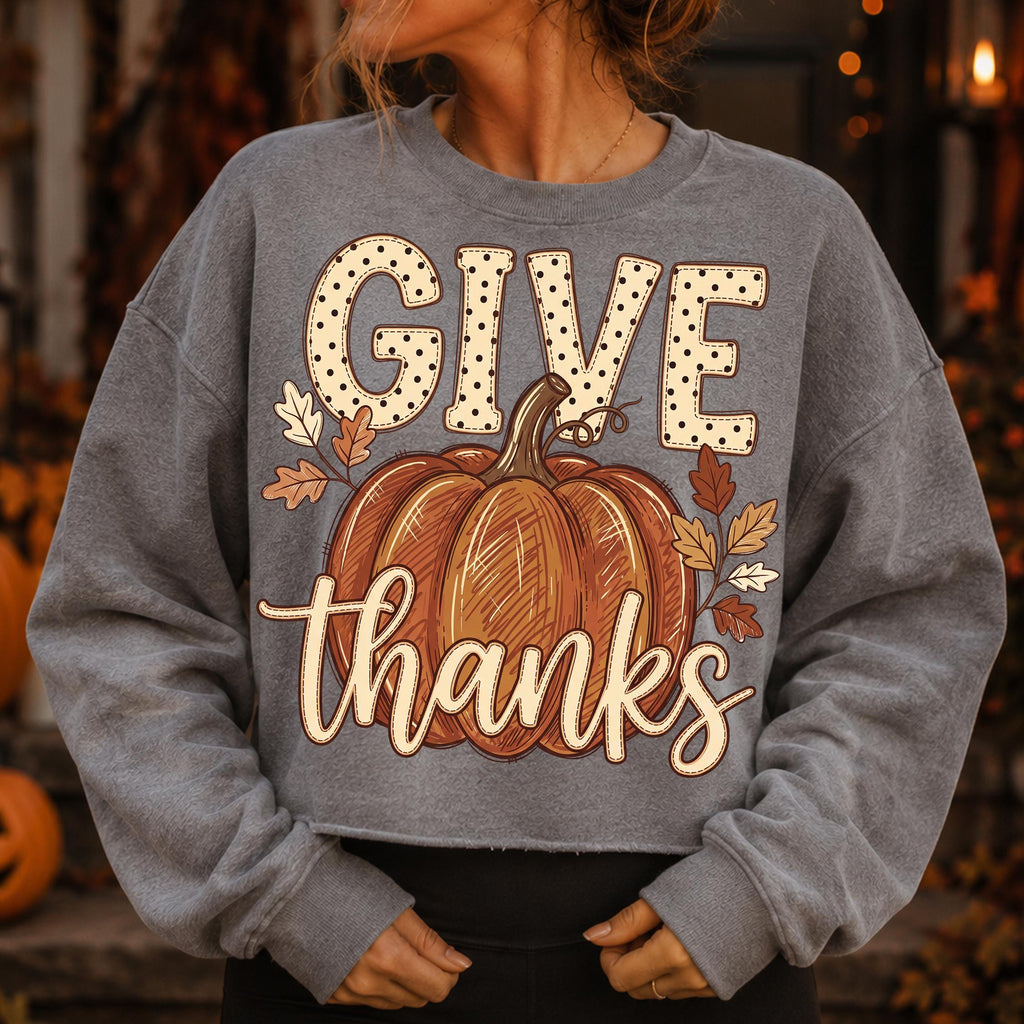 Give Thanks pumpkin fall leaves autumn PNG design - image 8