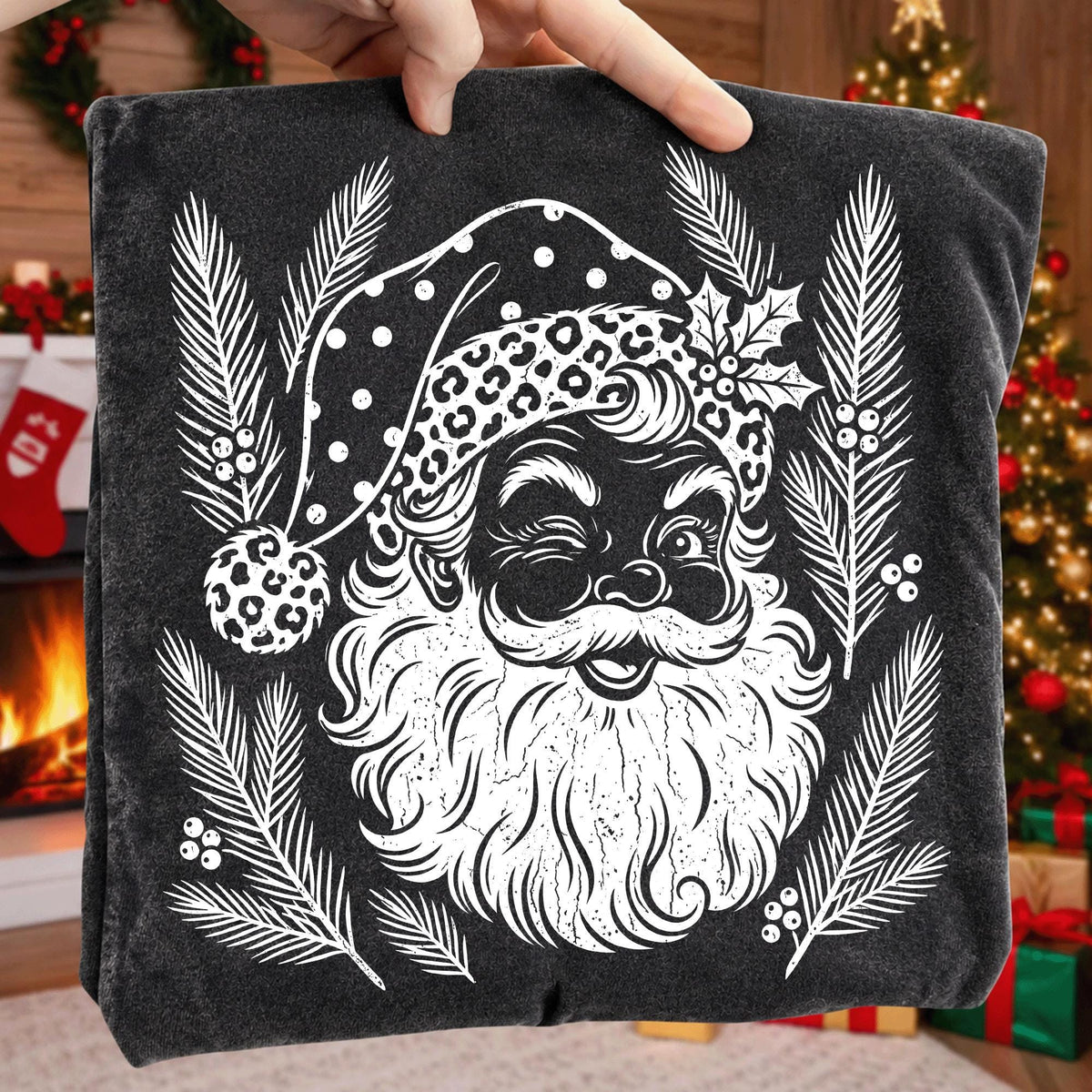 vintage leopard Santa retro Christmas shirt PNG design for sublimation and DTF