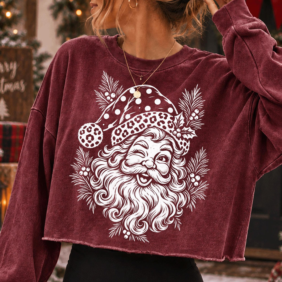 leopard print Santa face retro Christmas PNG design - image 6
