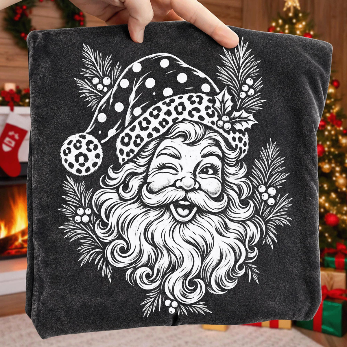 leopard print Santa face retro Christmas PNG design - image 5