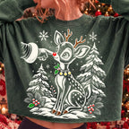 Vintage reindeer Christmas PNG with Santa hand booping a fawn nose - image 3