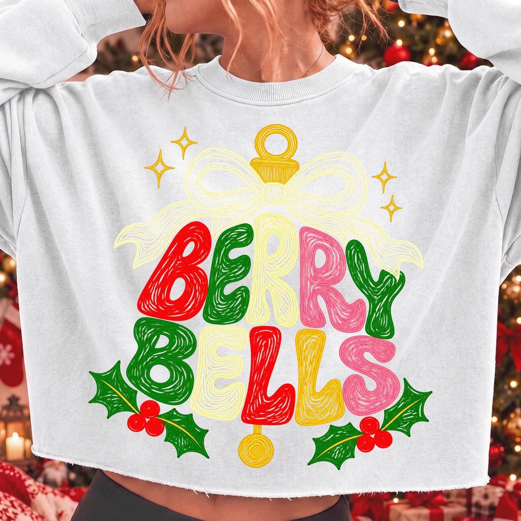 Berry Bells faux embroidery Christmas PNG with retro coquette bow - image 5